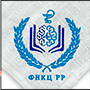 Вышивка нитками на скатерти логотипа ФНКЦ РР