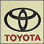 Вышивка логотипа Toyota на коже