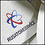 Вышивка на банных шапках логотипа Rusatomservice